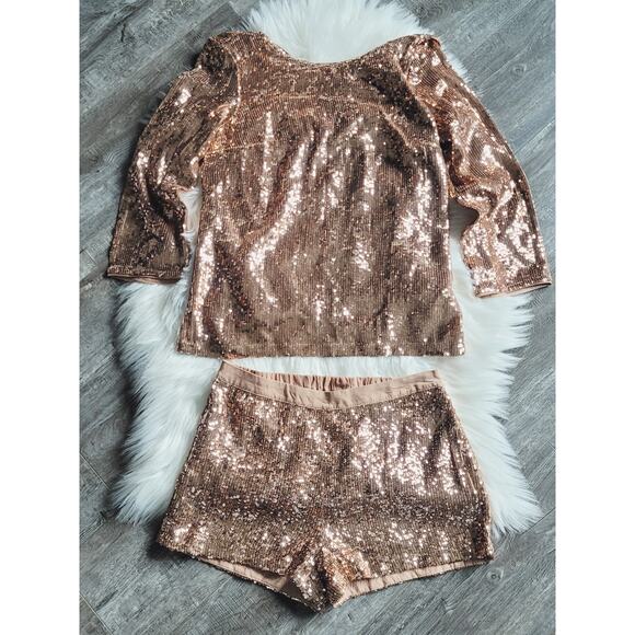 NWT Anthropologie Sequined Shimmer Shorts & Top Set - Size 4 - Picture 5 of 12